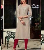 Beige Rayon Embroidered Long Kurtis