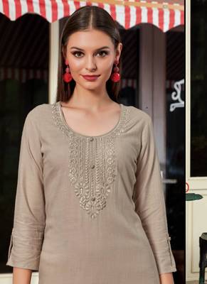 Beige Rayon Embroidered Long Kurtis 2