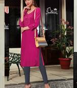 Rani Pink Rayon Embroidered Long Kurtis