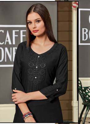 Black Rayon Embroidered Long Kurtis 2