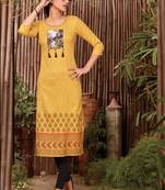 Yellow Rayon Printed Long Kurtis