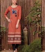 Dark Orange Rayon Printed Long Kurtis