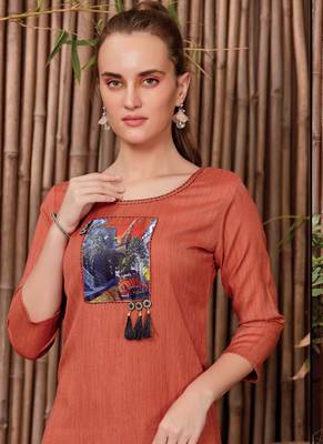Dark Orange Rayon Printed Long Kurtis 2