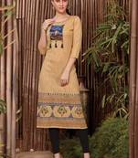 Light Yellow Rayon Printed Long Kurtis
