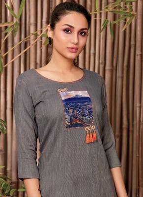 Grey Rayon Printed Long Kurtis 2