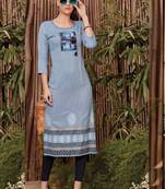 Aqua Blue Rayon Printed Long Kurtis