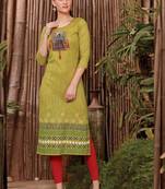 Olive Rayon Printed Long Kurtis