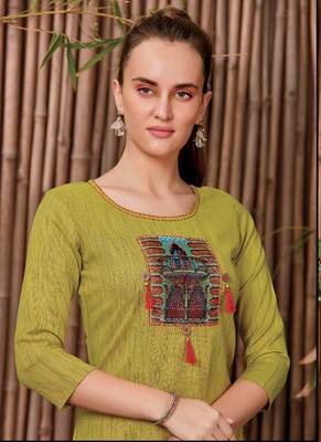 Olive Rayon Printed Long Kurtis 2