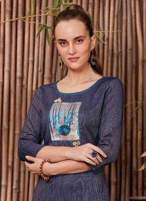 Light Blue Rayon Printed Long Kurtis 2