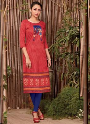 Red Rayon Printed Long Kurtis 1