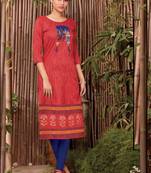 Red Rayon Printed Long Kurtis
