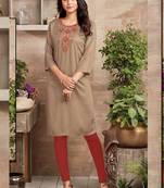 Beige Rayon Embroidered Long Kurtis