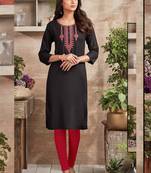 Black Rayon Embroidered Long Kurtis