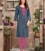 Grey Rayon Embroidered Long Kurtis