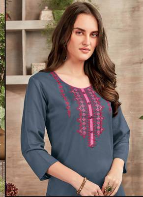 Grey Rayon Embroidered Long Kurtis 2