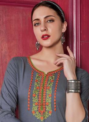 Grey Rayon Embroidered Long Kurtis 2