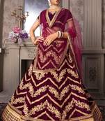Wine Embroidered Velvet Unstitched Lehenga