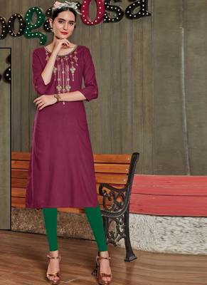 Maroon Rayon Embroidered Long Kurtis 1