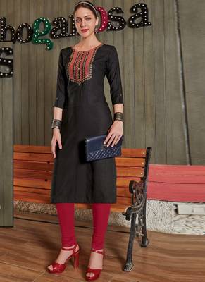 Black Rayon Embroidered Long Kurtis 1