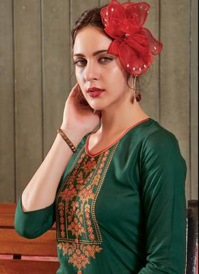 Dark Green Rayon Embroidered Long Kurtis 2