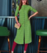 Olive Georgette Plain Long Kurtis