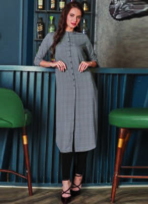 Grey Georgette Plain Long Kurtis 1