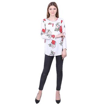 White Printed Viscose Rayon Long Top  1