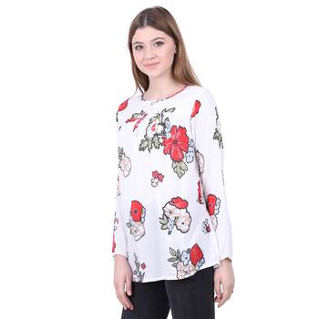 White Printed Viscose Rayon Long Top  2