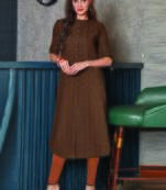 Dark Beige Georgette Plain Long Kurtis