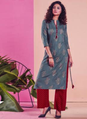 Grey Rayon Printed Kurtas And Kurtis 1