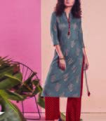 Grey Rayon Printed Kurtas And Kurtis