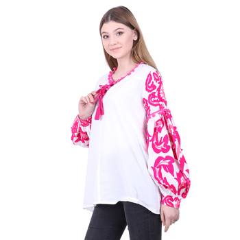 White Embroidered Blended Cotton Long Top  2