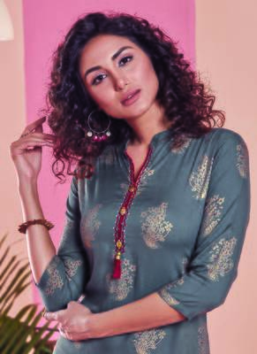 Grey Rayon Printed Kurtas And Kurtis 2