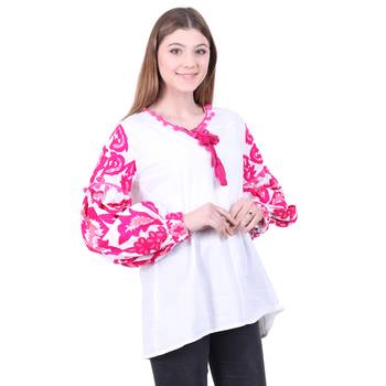 White Embroidered Blended Cotton Long Top  3