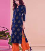 Navy Blue Rayon Printed Kurtas And Kurtis
