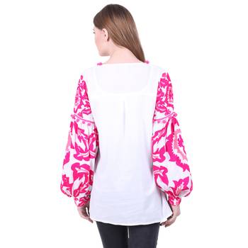 White Embroidered Blended Cotton Long Top  4