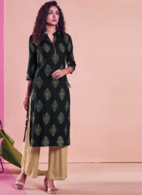 Black Rayon Printed Kurtas And Kurtis 1
