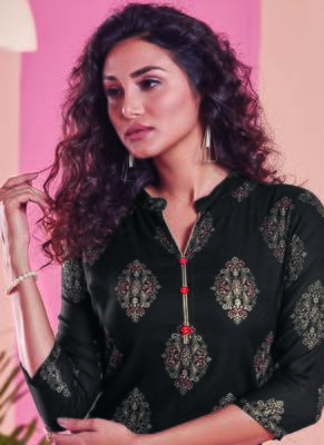 Black Rayon Printed Kurtas And Kurtis 2