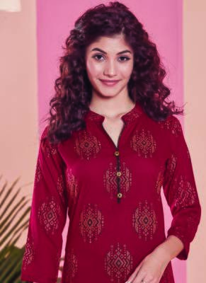 Maroon Rayon Printed Kurtas And Kurtis 2