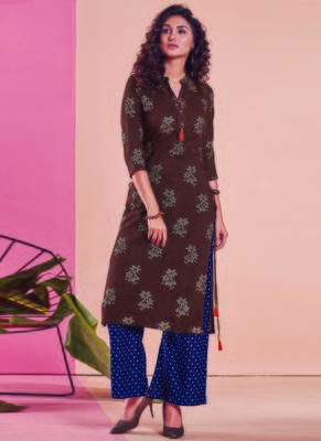 Brown Rayon Printed Kurtas And Kurtis 1