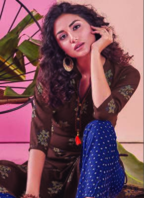 Brown Rayon Printed Kurtas And Kurtis 2