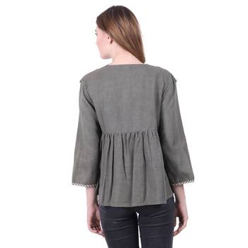 Brown Embroidered Viscose Rayon Long Top  4
