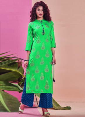 Turquoise Rayon Printed Kurtas And Kurtis 1