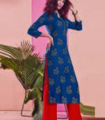 Navy Blue Rayon Printed Kurtas And Kurtis