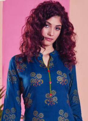 Navy Blue Rayon Printed Kurtas And Kurtis 2