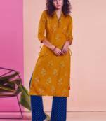 Mustard Rayon Printed Kurtas And Kurtis