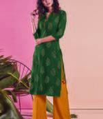 Dark Green Rayon Printed Kurtas And Kurtis