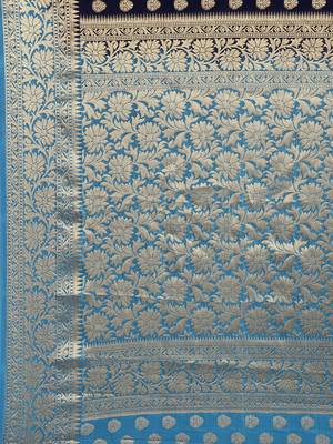 Navy Blue Woven Silk Saree With Blouse 4