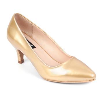 SHERRIF SHOES Women's Golden Kitten Heel Pumps  1
