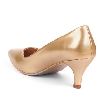 SHERRIF SHOES Women's Golden Kitten Heel Pumps  3